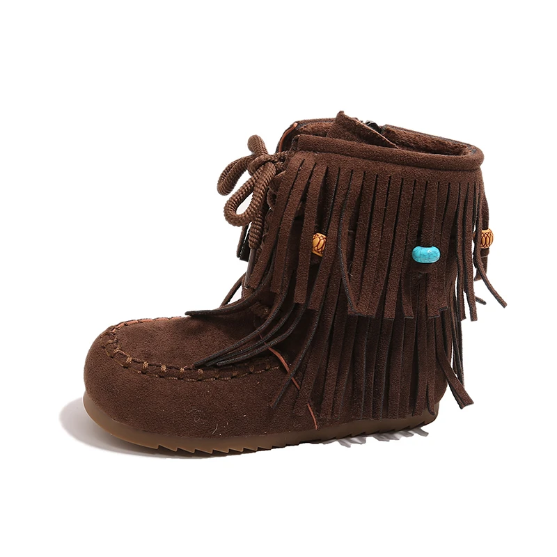 Kids Short Boots Ethnic Style Girls Princess Boots Fashion Versatile 2025 Winter New Children Fashion Casual Boots Suede Warm