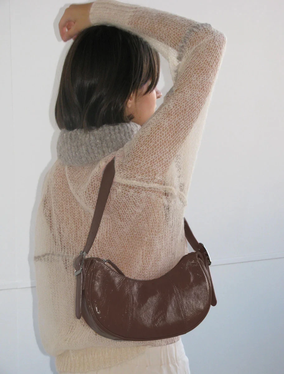 Paloma Wool New Women's Luxury Brand Cowhide Curved Moon Underarm Single Shoulder Crossbody Bag