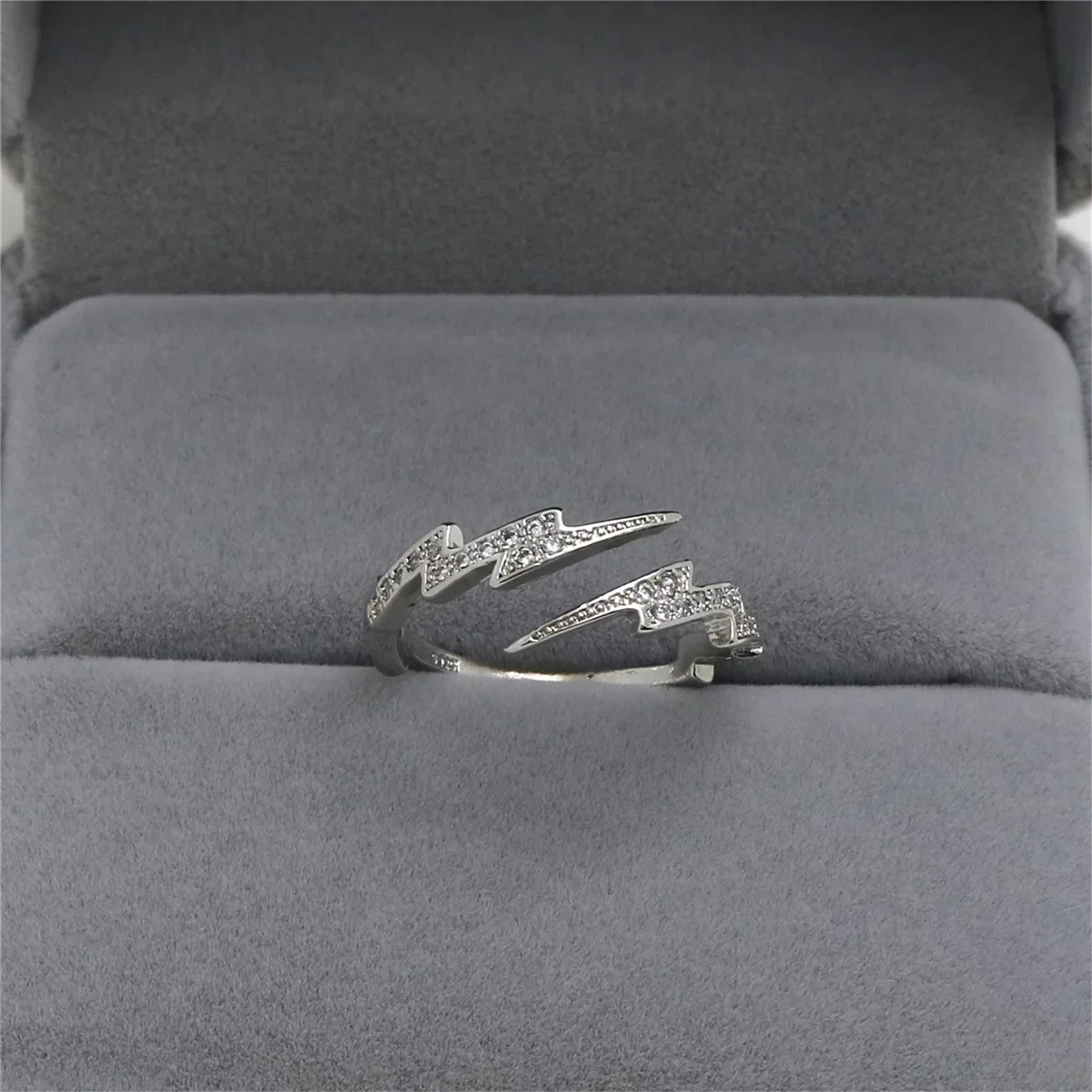 Zircon Rings Fashion Rings Punk Rings Men Silver Color Lightning Open Adjustable