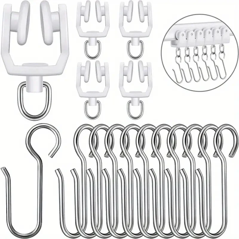 50 pezzi di binario per tende e ganci metallici a forma di S. Accessori flessibili per binario per tende da soffto  15