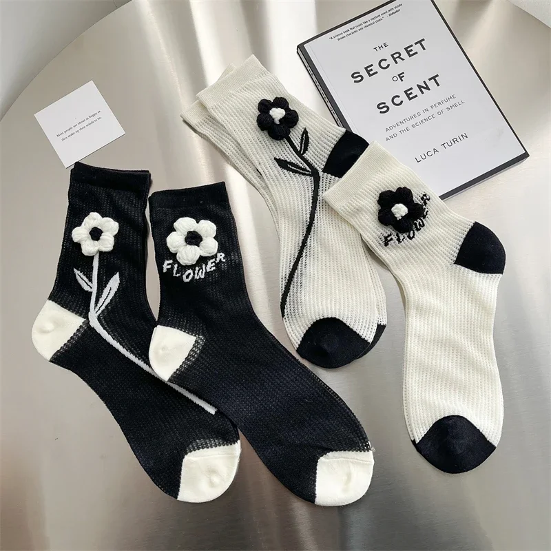 

Женские носки, тонкие, модные, повседневные, летние, полые, милые носки для девочек, милые хлопковые длинные сетчатые носки, дышащие, базовые