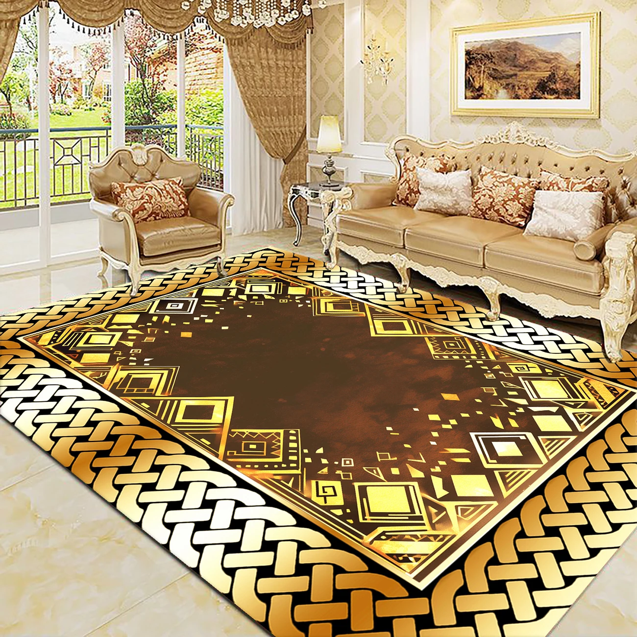 

Luxury Carpet Living Room tapis Geometry Golden Decoration Carpets Home Sofa Chair Area Rug Soft Anti-slip Room Lounge Floor Mat