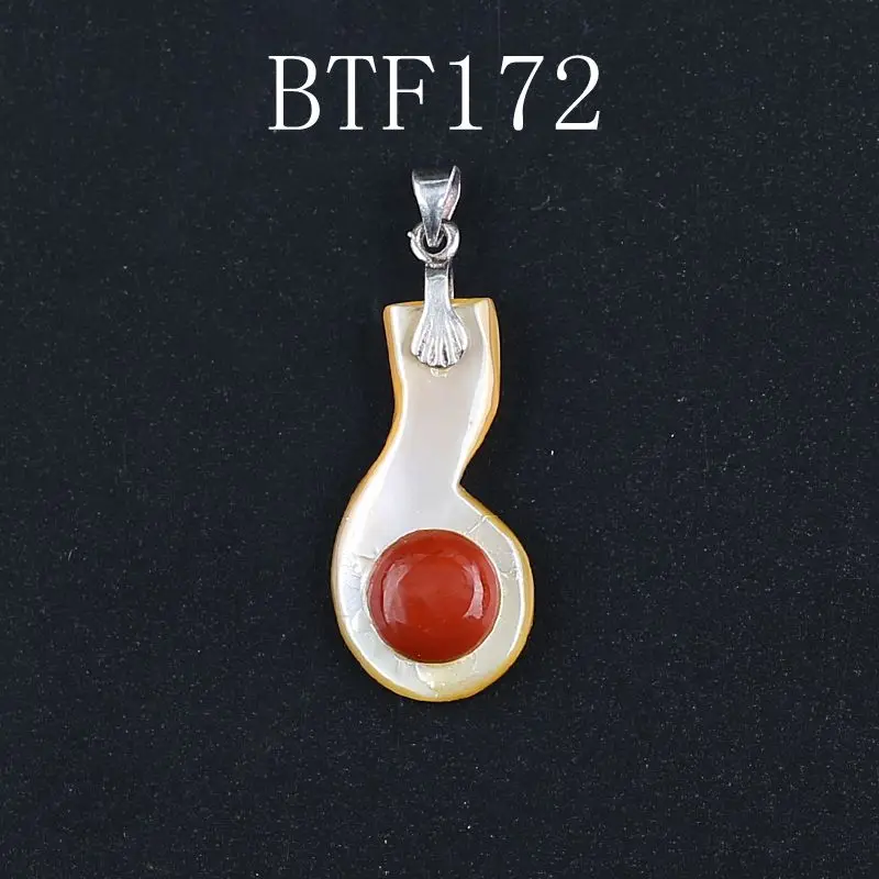 1Pcs Natural Gemstone Shell And Red River Jasper Pendant Bead,925 Sterling Silver Necklace Accessories,25x13x5mmmm,1.8g