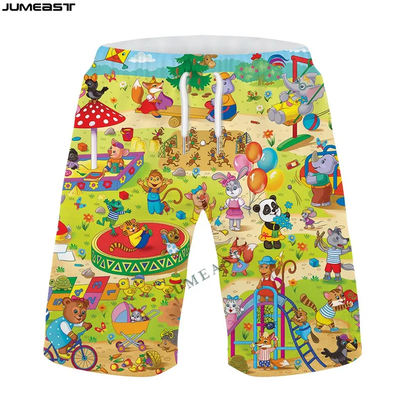 Jumeast Men Women 3D Children Animal Cow Farm Streetwear Kid Shorts Trunks Board Shorts Beach Casual Sweatpants Short Pants