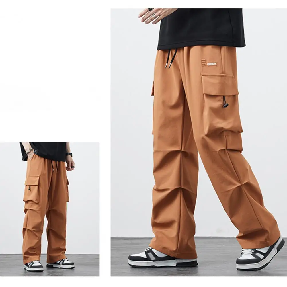 

Брюки-карго мужские рабочие с широкими штанинами, штаны с множеством карманов, с завязкой на талии, в стиле хип-хоп, для работы, спортзала, тренировок на открытом воздухе