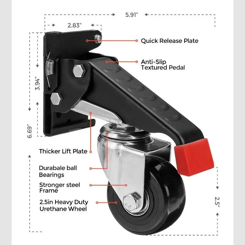 360 Degrees Retractable Caster Wheels Heavy Object Moving Tool Workbench Casters 660 Lb Capacity Durable Install Template