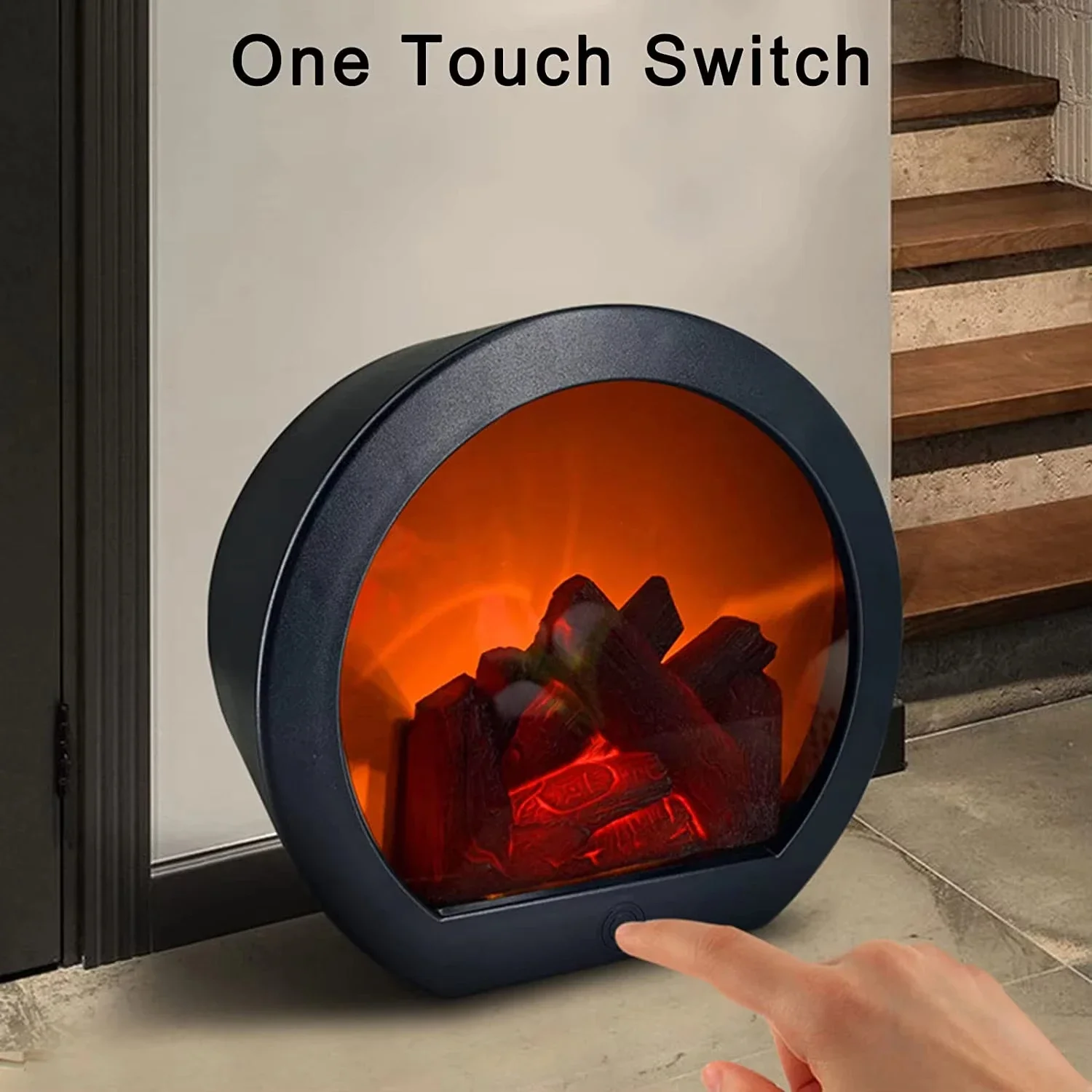 LED Flame Fireplace Decorative Wind Lamp Indoor Intelligent Touch Switch Battery Powered Fireplace Lanterns