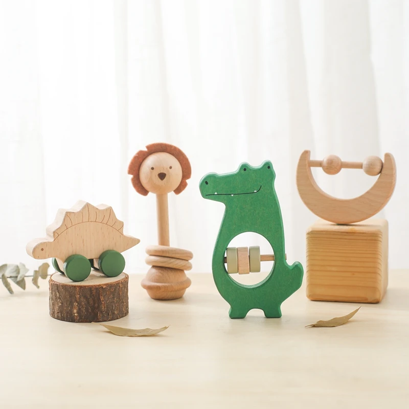 4pc Baby Wooden Rattle Baby Toys Wooden Car Crochet Rattle Montessori Toys Baby Rattle Toy 0 12 Years teether Gum New Born Toys
