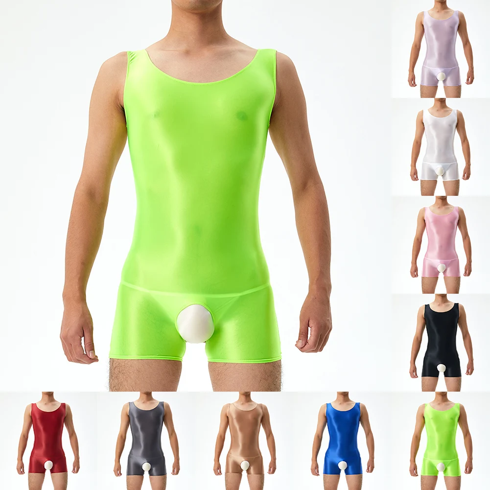 Comfort Fashion Bodysuit Men's Bodysuit Leotard Sleeveless Stretchy Underwear Glossy Jumpsuit