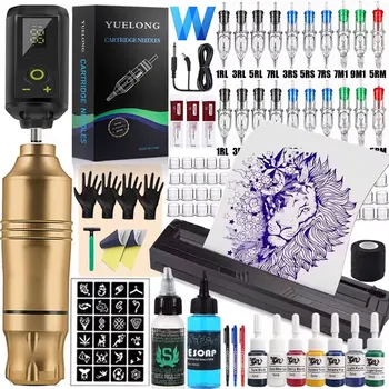 Kit Tatuaggio Wireless: Macchinetta Rotativa, Penne, Cartucce, Aghi, Inchiostro e Stampante Wireless per Trucco Permanente