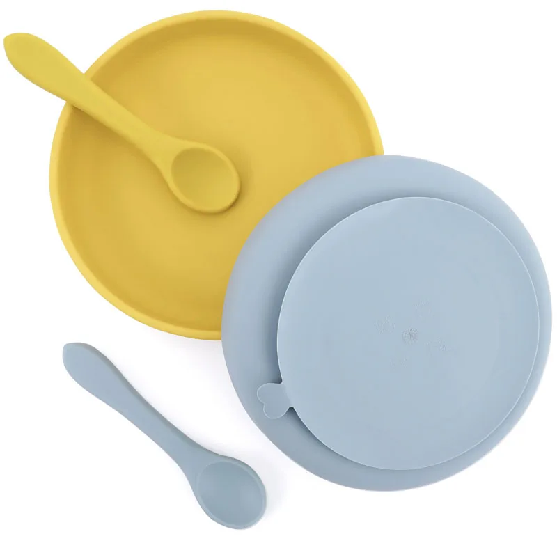 2Pcs/Set Silicone Baby Feeding Plate Tableware For Kid Waterproof Suction Dishes With Spoon Children Train Baby Stuff 2