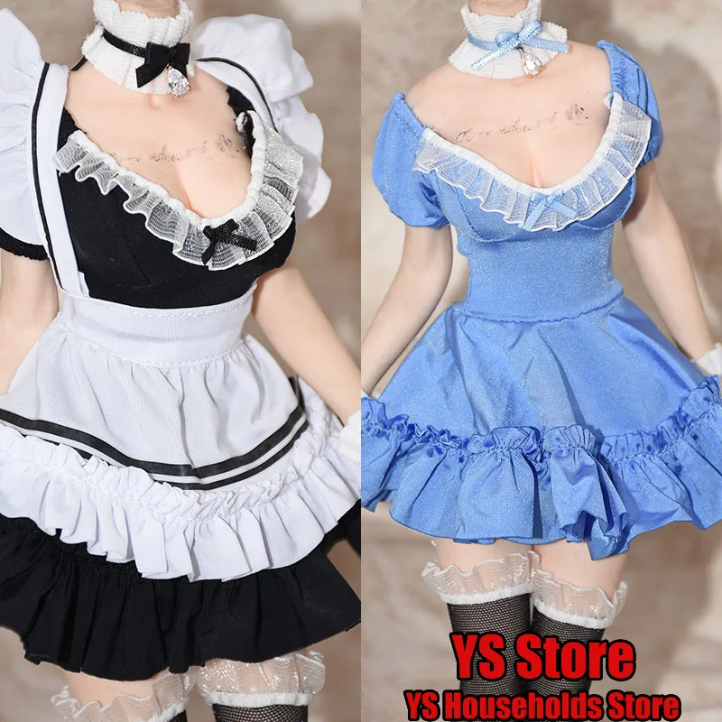 

2 Styles 1/6 Female Soldier Black Blue Cosplay Maid Clothes Set Lace Design Long Silk Stockings Wristguard For 12" S07 S52 Body