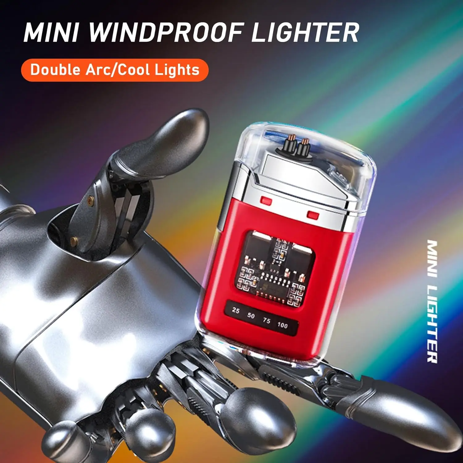 Smart Electronic Lighter Type C Rechargeable Cycle Charging Dual Arc Ignition Windproof Flameless Plasma with Power Indicator Electric Arc Igniter