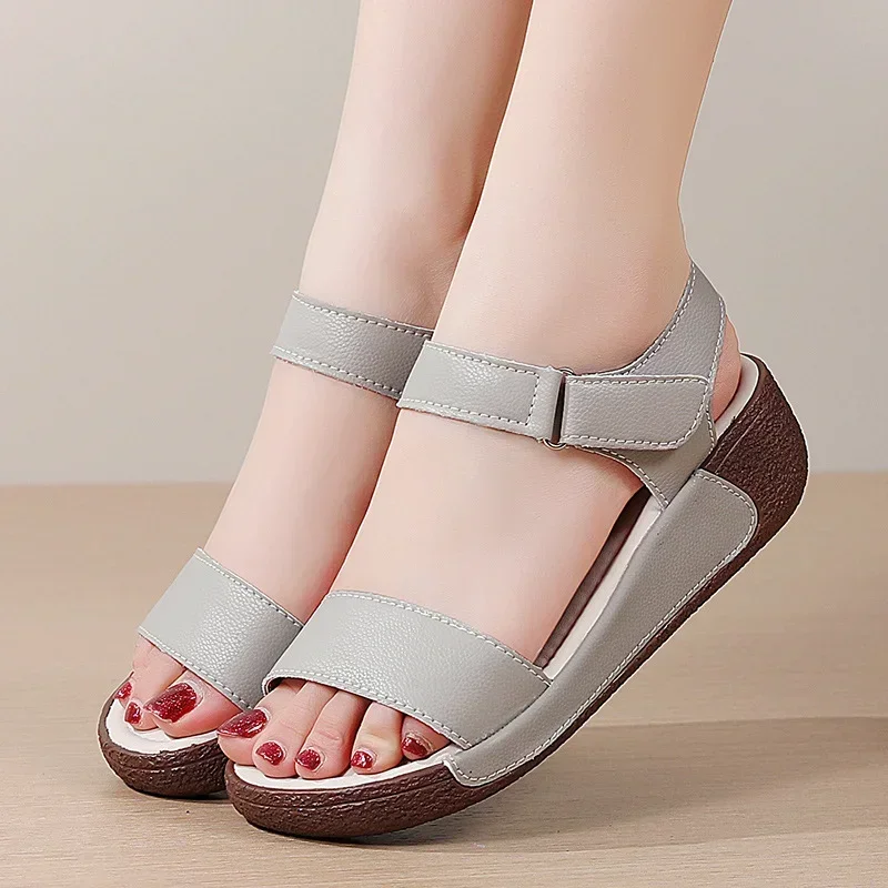 

Women's Wedge Sandals Mom's Lightweight Heels ladies Shoes 2024 Summer New Platform Pu Female Sandals Elegant Sandals for Women