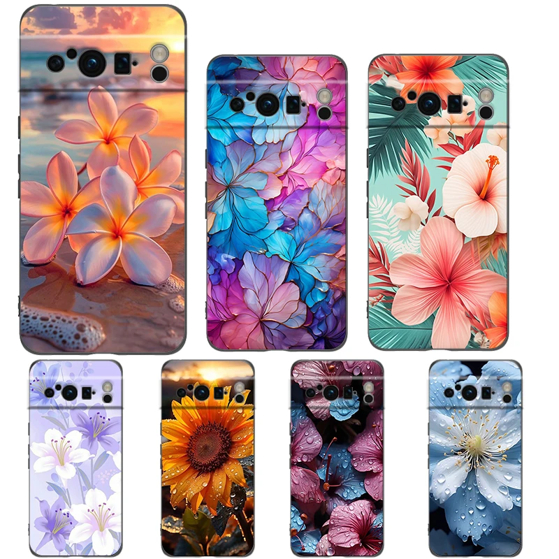 Elegant Floral & Leaf Design Shockproof Phone Case - Soft Silicone TPU Black Cover