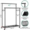 Double Rod Clothing Garment Rack on Wheels, 45 Inches Clothes Rack with Mesh Bottom Shelf for Hanging Clothe 6