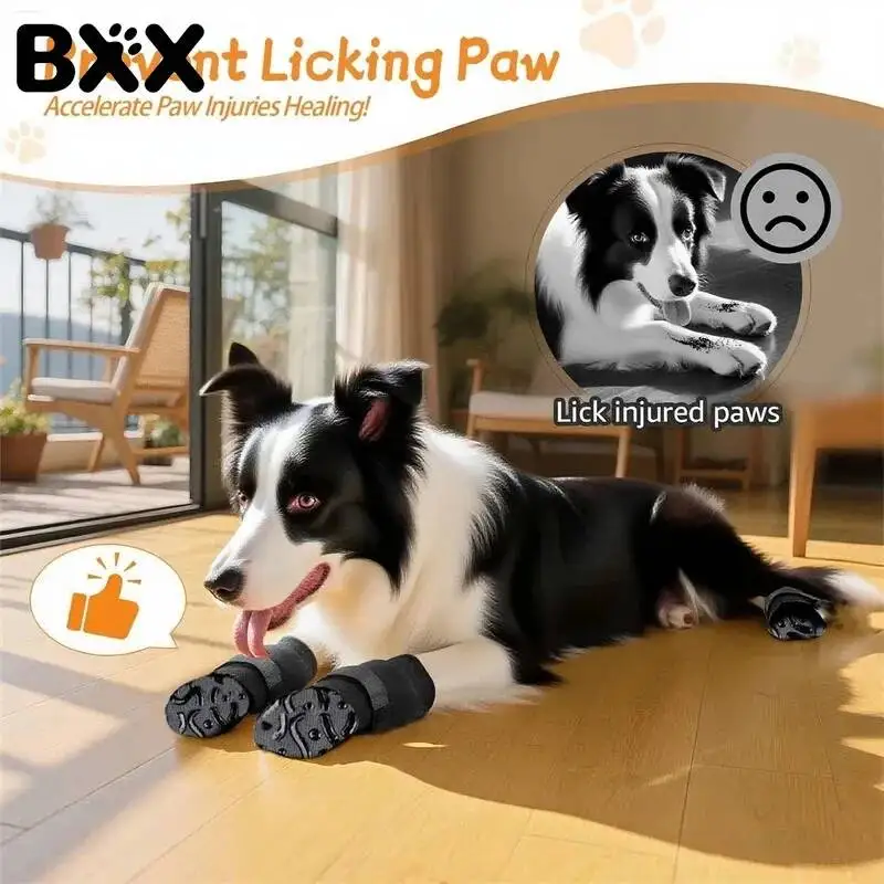 BXX 루미너스 스트랩 안티 슬립 개 양말 레오파드 발 프린트 중형 대형견을위..