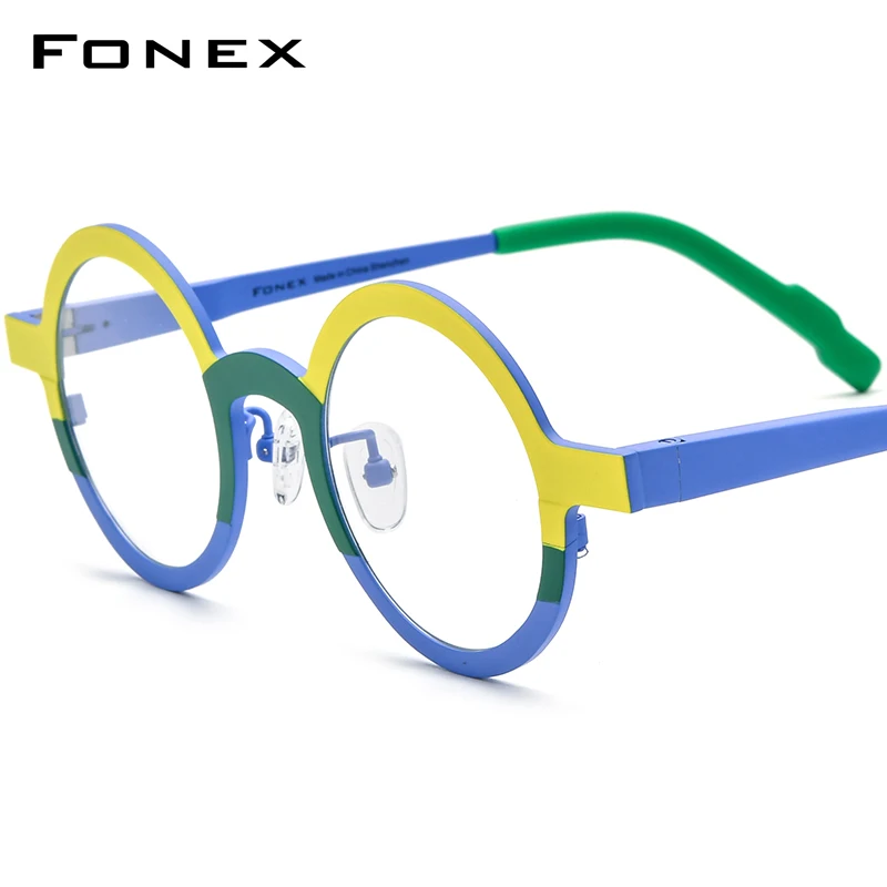 FONEX 순수 티타늄 안경테, 다채로운 레트로 라운드 안경, 빈티지 안경, 여..
