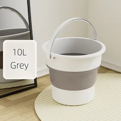 Foldable Large Capacity Water Bucket with Reinforced Handle for Outdoor Use (10L Grey)