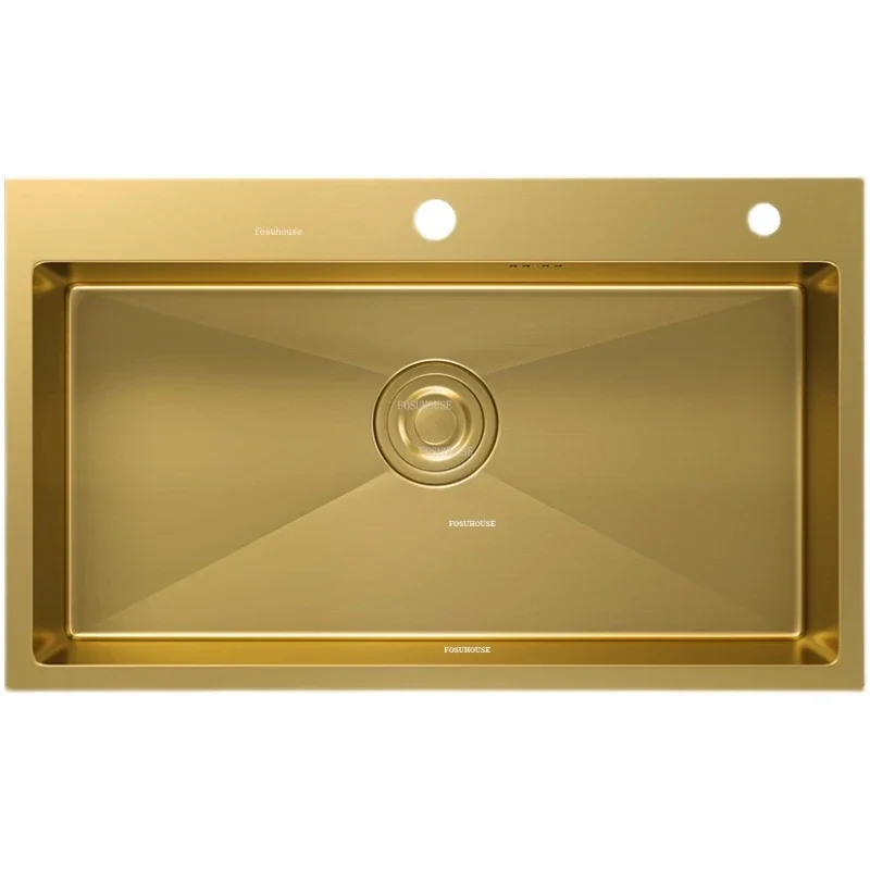Stainless Steel Gold Kitchen Sinks Household Kitchen Accessories Light Luxury Handmade Single-slot Under-counter Sink