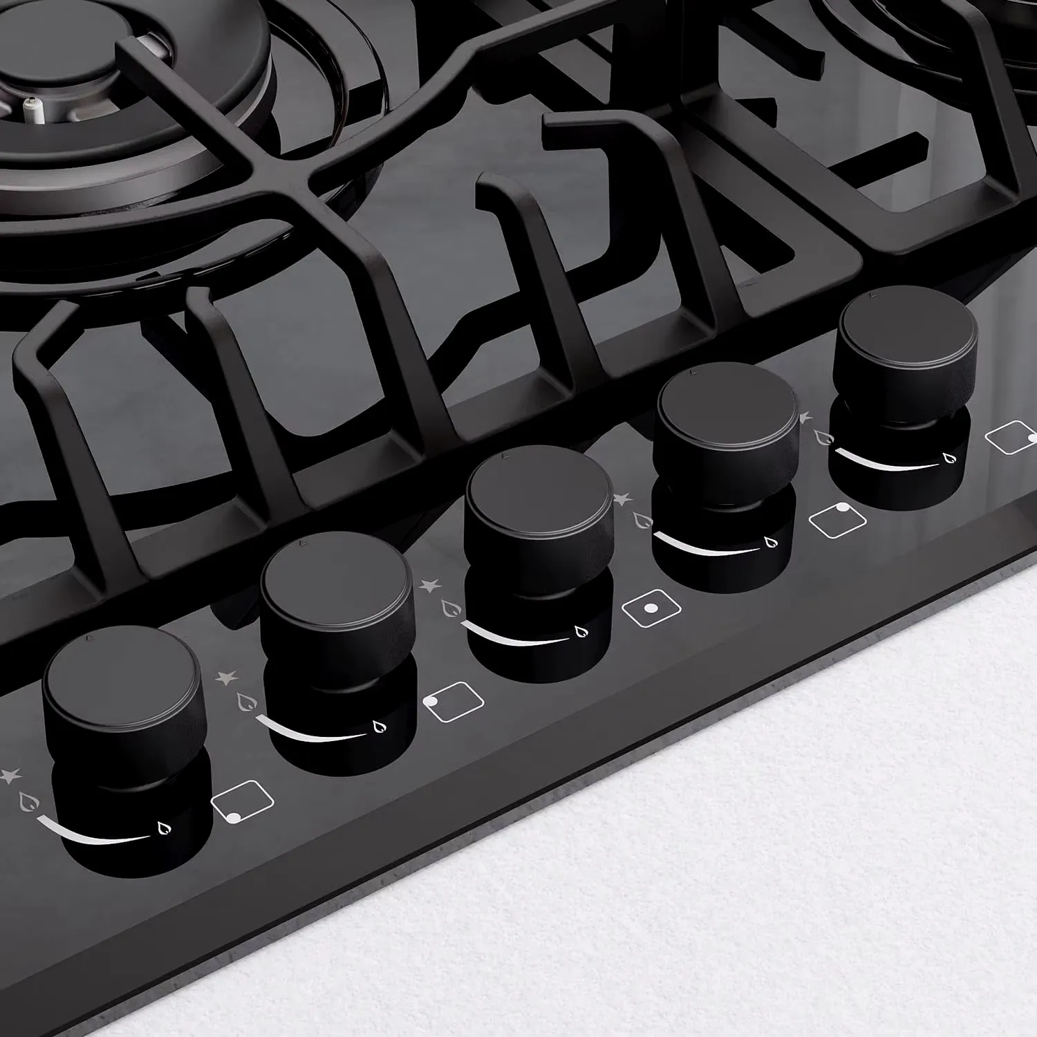 36" Bulit-in Tempered Glass Gas Cooktops 5 Italy Imported Sabaf Burners Stove Tops, 36 Inch, Black 5