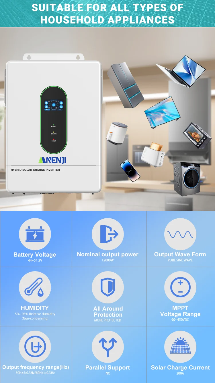 12KW 48V Hybrid Solar Inverter On/Off-Grid MPPT PV 200A 500VDC Threephas Pure Si