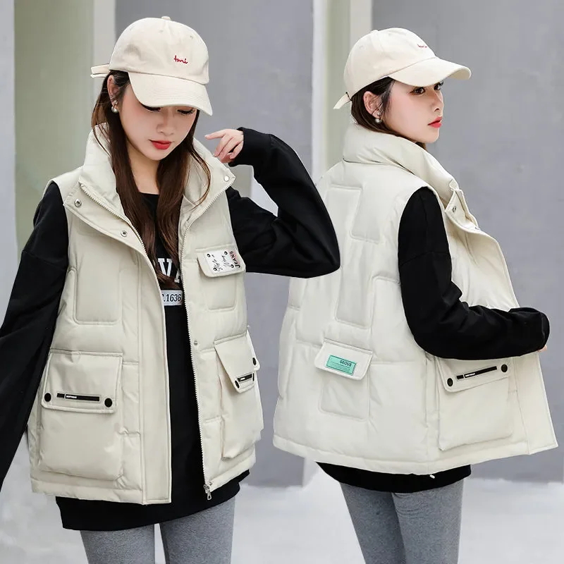 

2022 New Down Cotton Vest Women Autumn Winter Coat Korean Waistcoat Short Loose Commuter Sleeveless Jacket Casual Outwear Female
