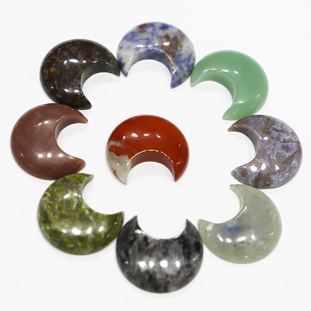 10PCS Natural Stone Crystal Agate Moon Statue Jewelry Making Necklace Pendant Reiki Healing Gemstone Hand Polished Craft Gift