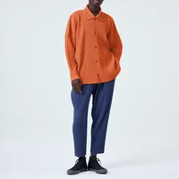 Miyake Folds 2024 Spring New Slim-fit Unisexual Wind Coat Long Sleeve Lapel Lined Pleated Cardigan Top Male 1