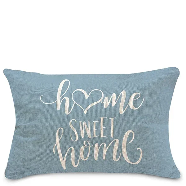Lake blue geometric linen-blend pillow cover Design 2