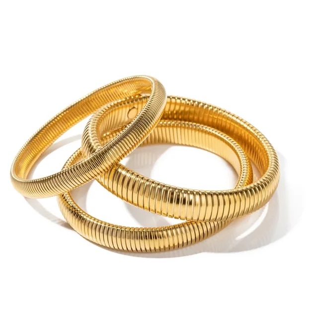 Stainless Steel Texture Flex Snake Chain Cuff Bracelet 18k Gold Plated Wide Bracelet Bangle Fashion Jewelry Women Gifts 5