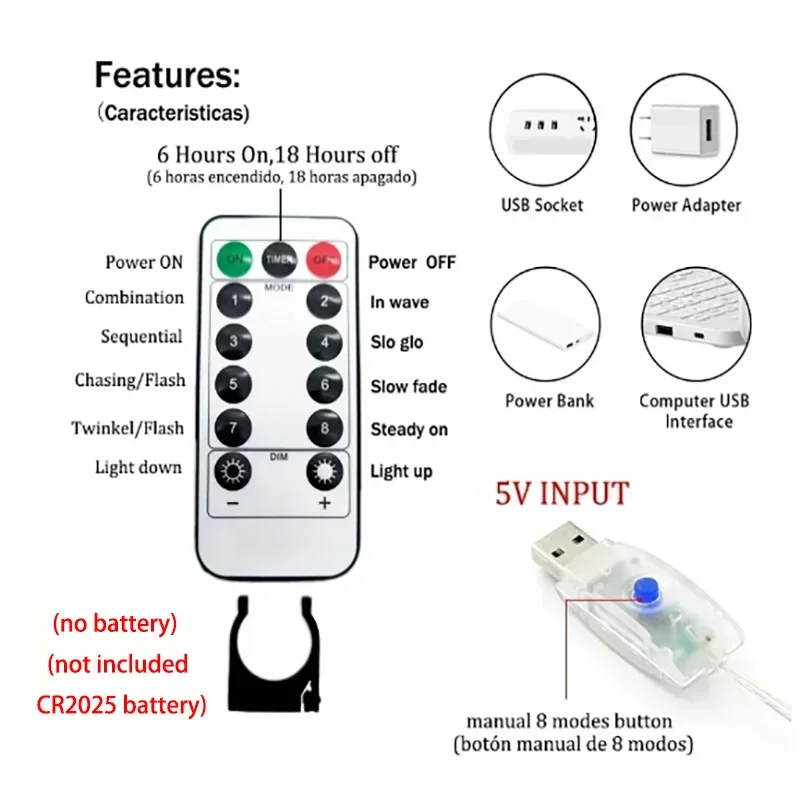 Description Picture 3 of itemUSB Powered Christmas LED Curtain String Lights with Remote Control Halloween Decor Wedding Bedroom Holiday Indoor Party