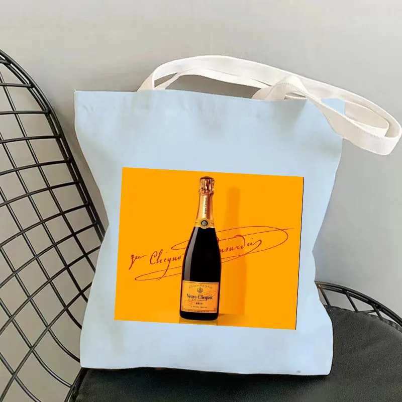 Veuve Clicquot Champagne Polyestercotton Canvas Bag Shopping Handbag Blank Zipper Cotton Bag Student Canvasbag