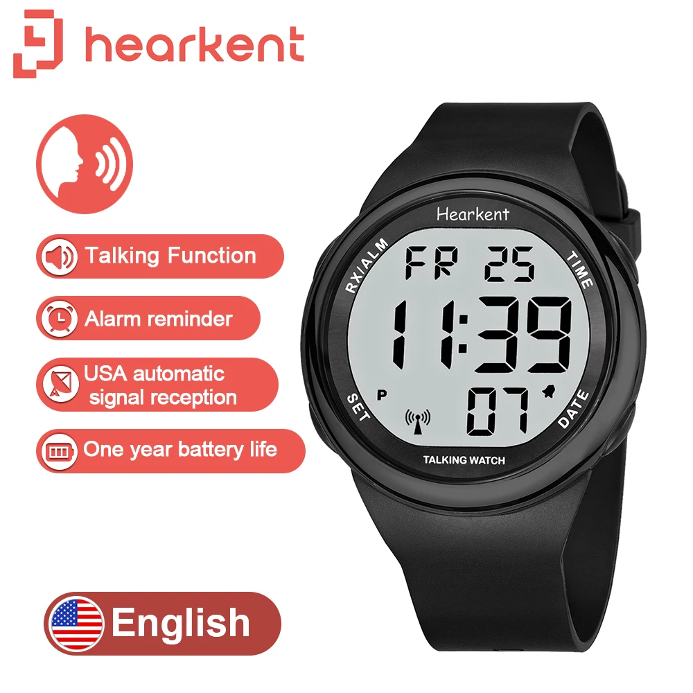 Hearkent Talking Watch English for Blind Men Electronic Digital Speaking Watches with Alarm for Visually Impaired or Seniors