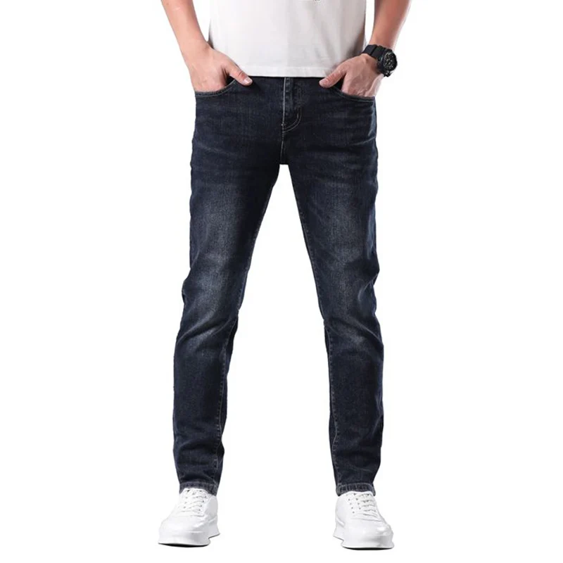 2024 Blue Classic Men's Jeans Simple All-Match Office Business Casual Quality High-End Elastic Straight Trousers