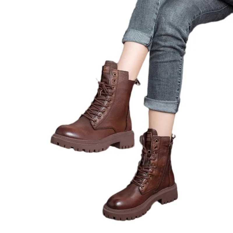 2025 New Luxury Women's Boots British Style Retro Versatile Casual
