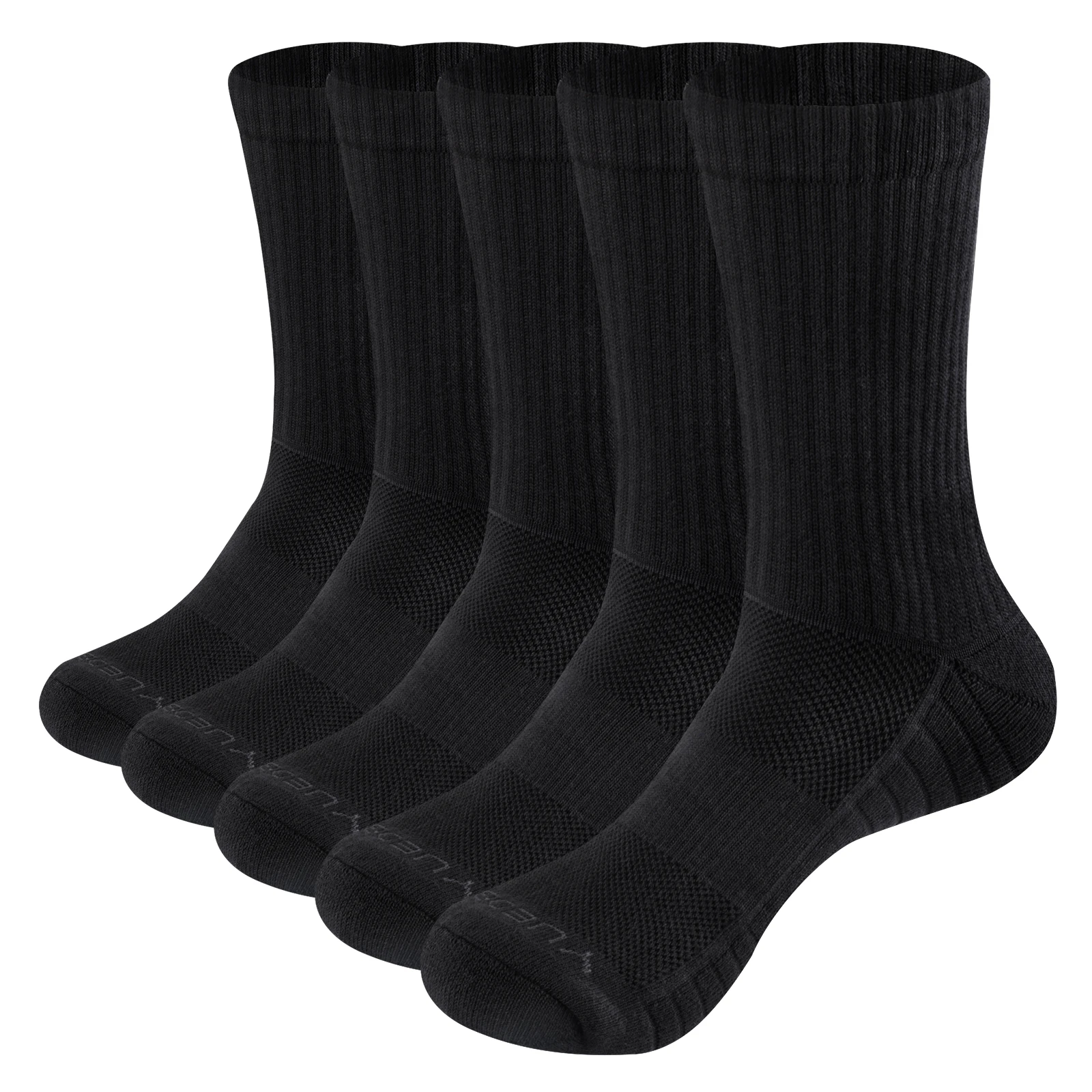 

YUEDGE Mens Solid Color Cotton Breathable Fitness Workout Training Athletic Sports Cushioned Crew Socks For Size 36-47, 5 Pairs