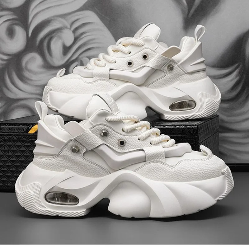 BKQU Brand Spring/Summer 2024 New Trend Thick Soles Dad Shoes Tire Shape Sole Trend Rivet Shoes Punk 5 Cm