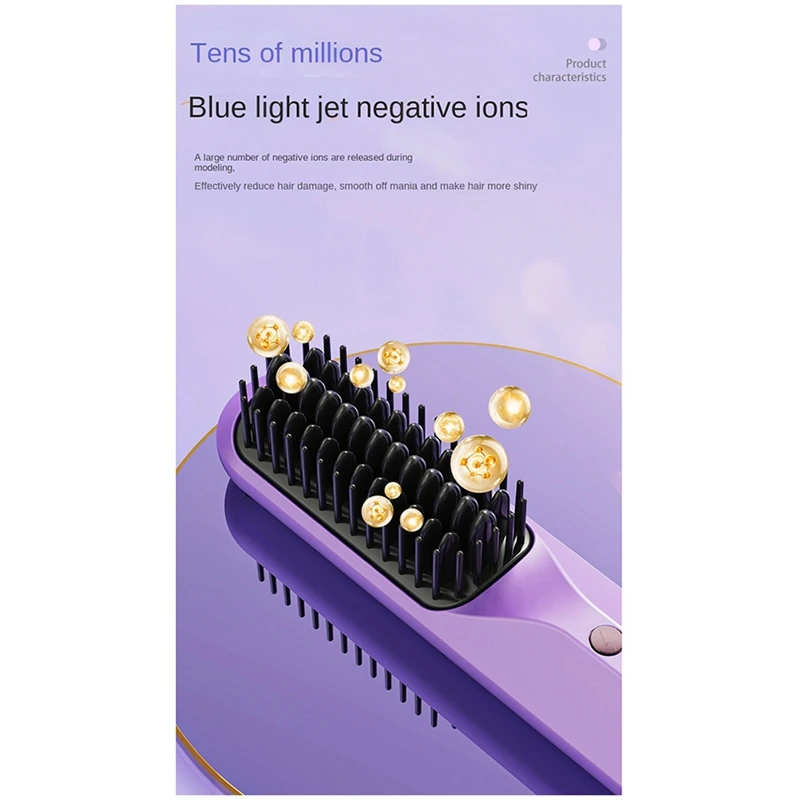 Rechargeable Hot Comb Cordless Hair Brush Straightener Heat Pressing Combs Electric Comb Anti Burn Fast Heating 2