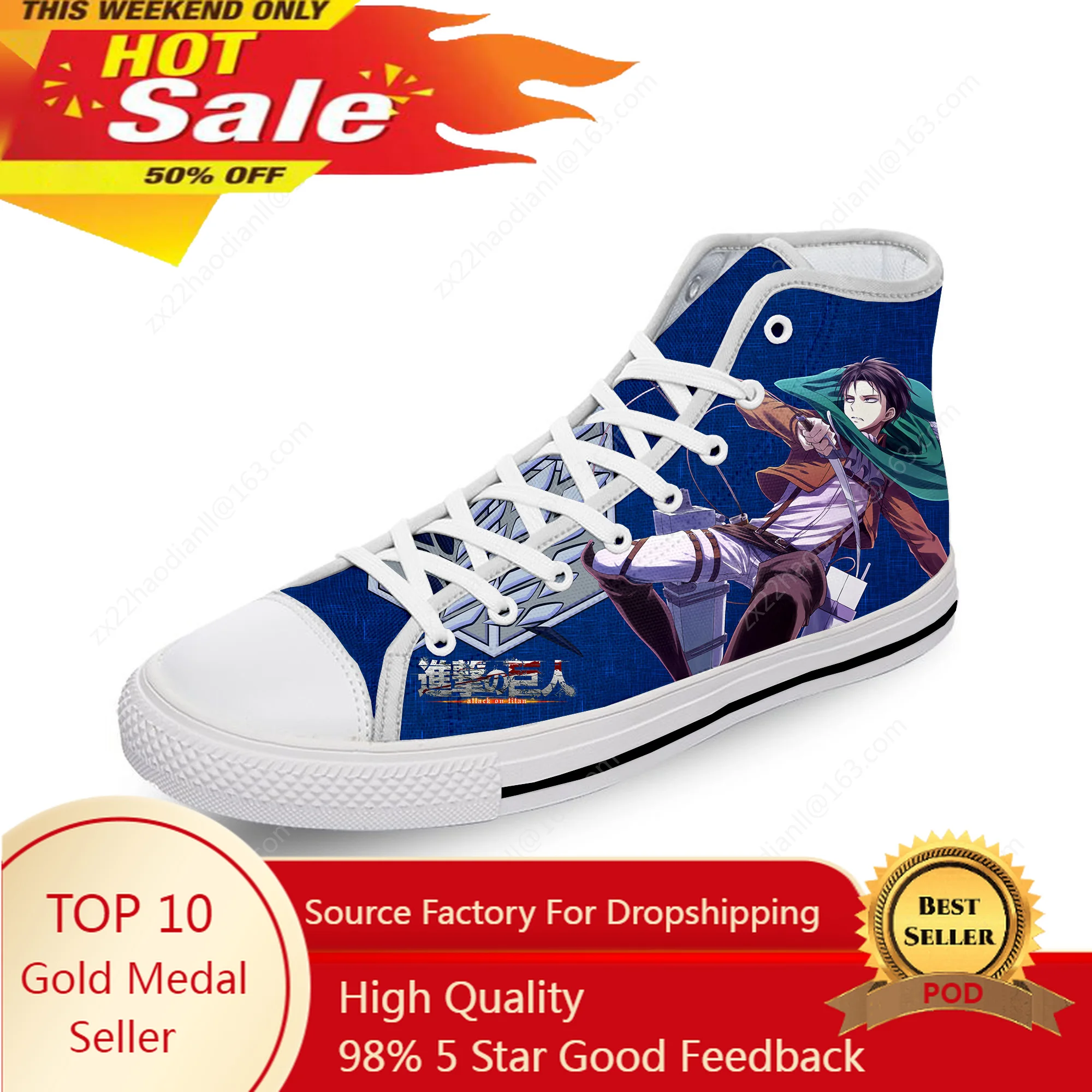 

Anime Manga Attack on Titan Levi Ackerman Casual Cloth 3D Print High Top Canvas Fashion Shoes Men Women Breathable Sneakers