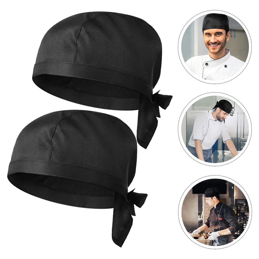 

2Pcs Chef Hats Waiter Uniform Caps Bakery BBQ Grill Hats Cook Hats (Black)