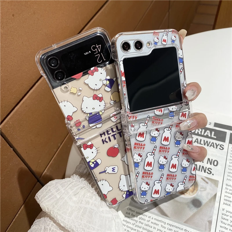 

Samsung Galaxy Z Flip 3 4 5 Anime Milk Hellokitty Stitch Disney Minnie Mickey Korean Style For Phone Cover Case Toy Gift