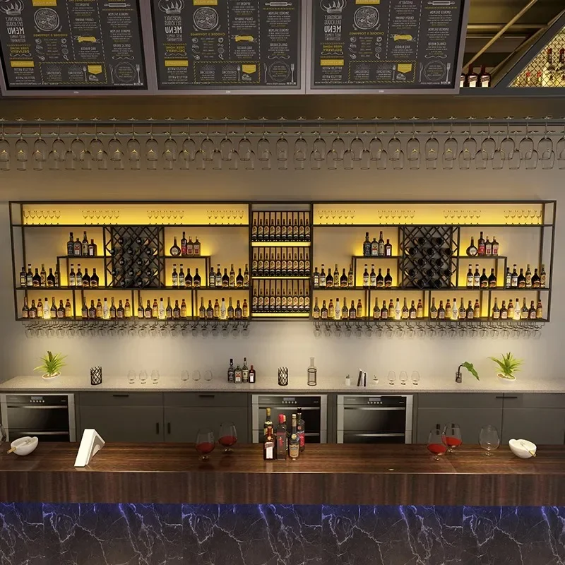 Wrought Iron Wine Cabinet Industrial Wine Rack Bar Display Cabinets Restaurant Storage Showcase Vitrina Bar Furniture