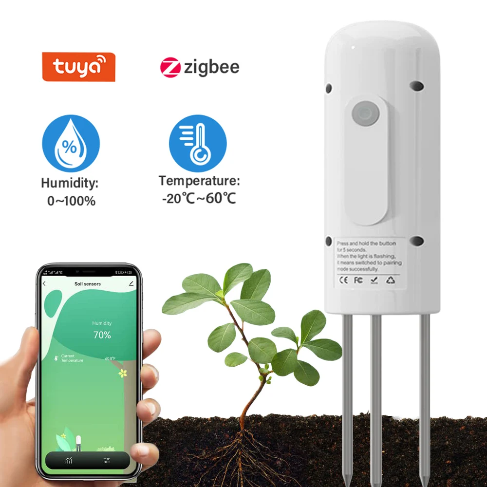 

Беспроводной измеритель влажности почвы Tuya Zigbee, прибор для измерения температуры и влажности, водонепроницаемый IP67 детектор для садовых растений