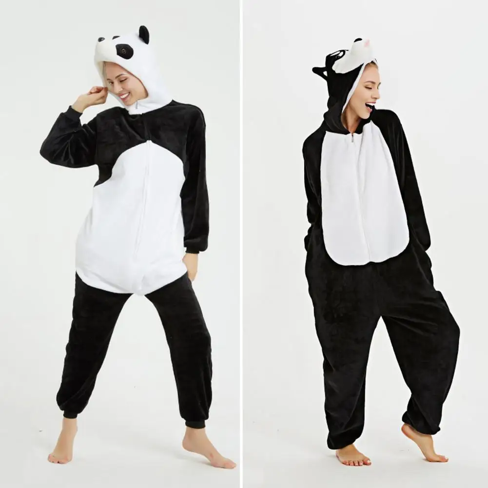 Funny Onesies One-piece Cartoon Husky Panda Design Sleepwear For Sleeping Thickened Flannel Zipper Closure Hooded Pajamas