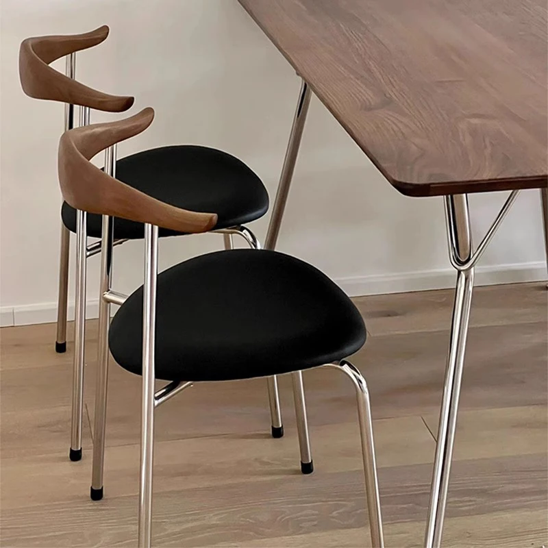 

Unique Free Shipping Dining Chairs Metal Minimalist Leather Lounge Chair Designer Bedroom Barstools Silla Comedor Home Furniture