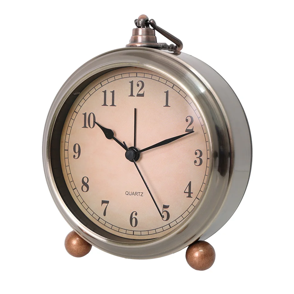 Retro Ultra-Quiet Analog Alarm Clock with Night Light, Battery-Powered, Minimalist Design, 4-Inch
