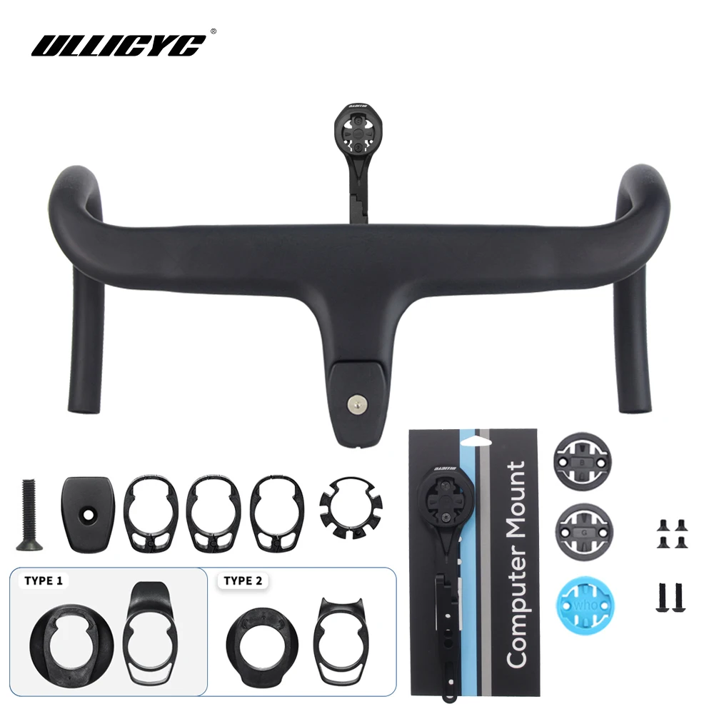 Carbon Bike Handlebar Full Internal Routing Road Bicycle HandleBar Di2 Matte Black Integrated Handlebar 360mm Cockpit With Mount