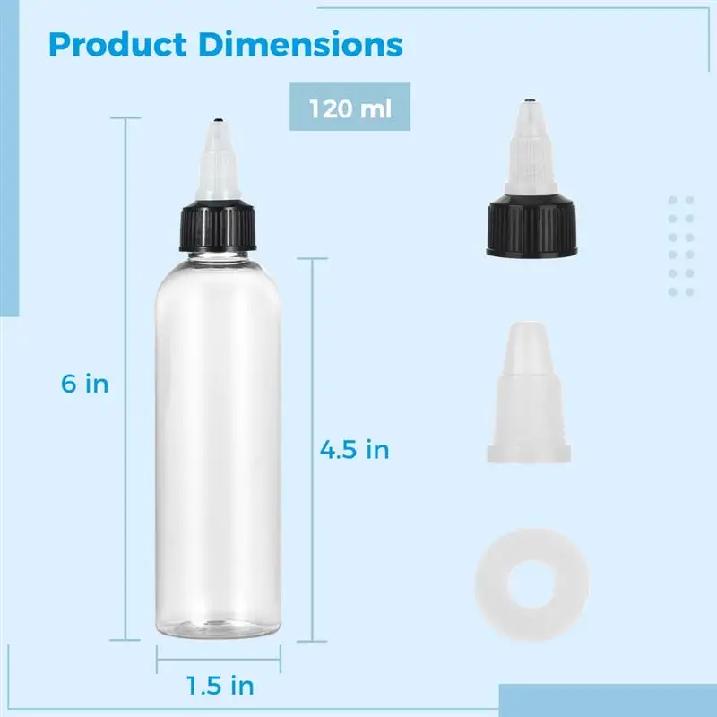 오일 액체용 트위스트 탑 캡이 있는 투명 디스펜싱 병, 가정용 원형 스퀴즈 병, 4oz 플라스틱 스퀴즈 병, 32 개