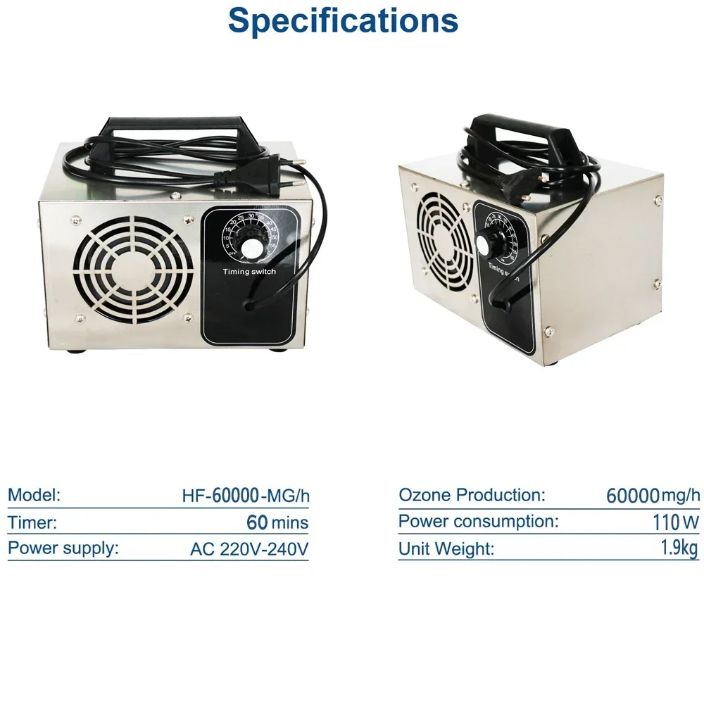 Ozone Generator 220v 60g Ozonizer Air Purifier Home Cleaner Treatment Ozono Remove Formaldehyde